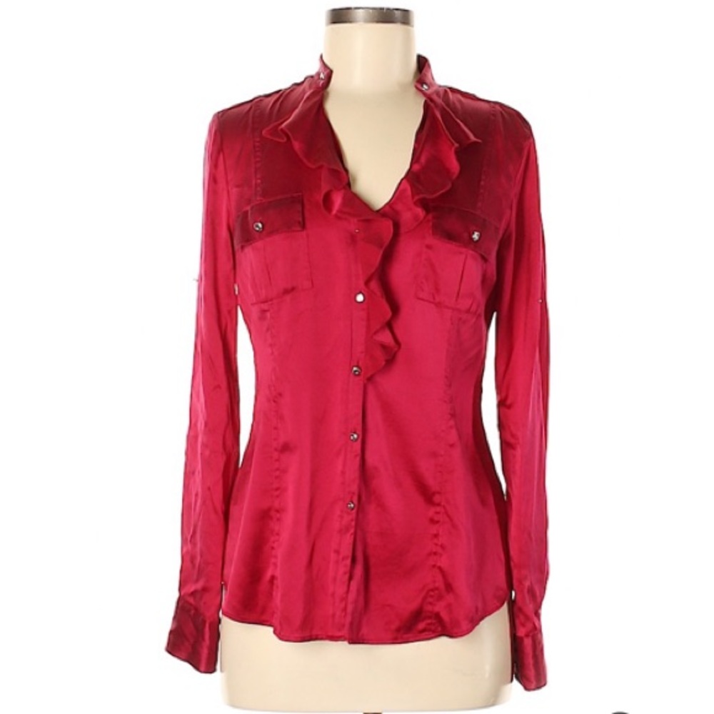 Red White House Black Market silk blouse